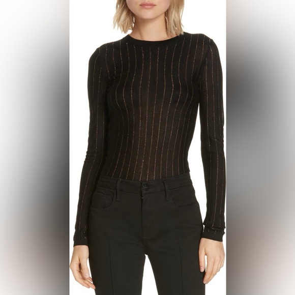 FRAME Striped Metallic Wool-blend Long-sleeve Top Black & Gold Size Small - Picture 1 of 8